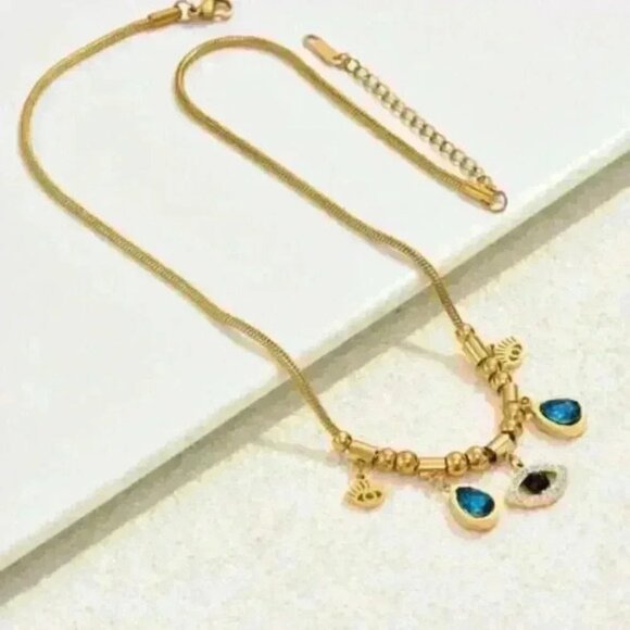 Evil Eye Charm with Teardrop Accents on 18k Gold Filled Necklace - Picture 5 of 7